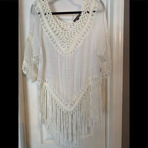 Fringe white beach coverup. XL